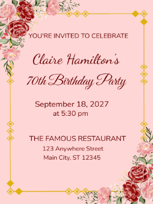 Elegant Floral Greenery Gold Green 70th Birthday Invitation customizable template