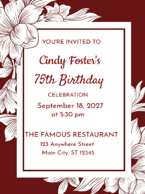 Elegant Purple White Floral 75th Birthday Invitation customizable template