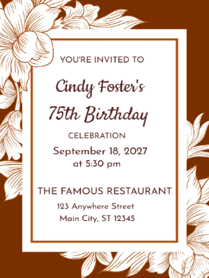 Elegant Purple White Floral 75th Birthday Invitation customizable template