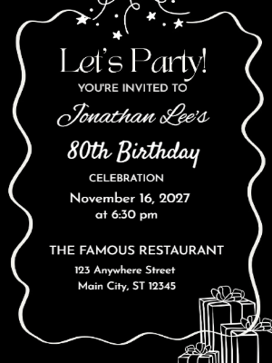Black and White Minimalist 80th Birthday Invitation customizable template
