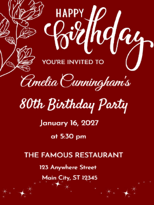 Modern Minimalist Floral Brown White 80th Birthday Invitation customizable template