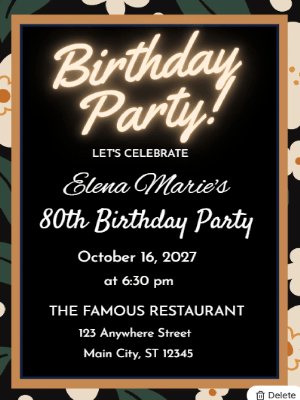 Elegant Green Gold Floral 80th Birthday Invitation customizable template
