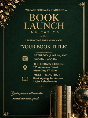 Elegant Book Launch Party Invitation Green Gold Book Launch Party
