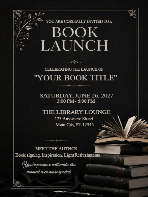 Elegant Book Launch Party Invitation Black Silver Book Launch Party