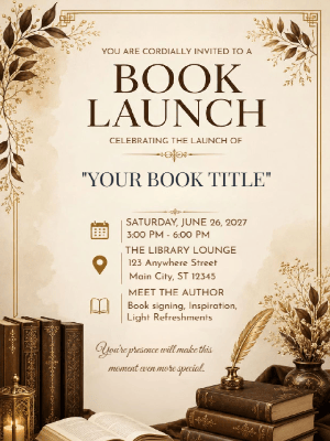 Elegant Book Launch Party Invitation Brown Gold Book Launch Party