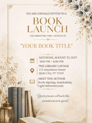 Elegant Book Launch Party Invitation Neutral Gold Book Launch Party