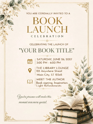 Elegant Book Launch Party Invitation Neutral Gold Book Launch Party