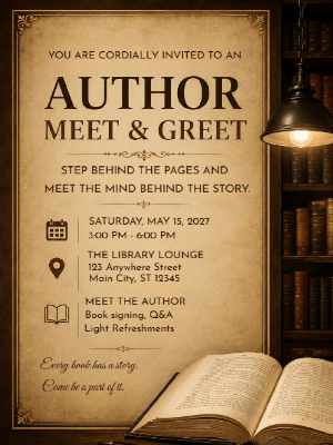 Elegant Book Meet & Greet Invitation Brown Gold Meet & Greet Party
