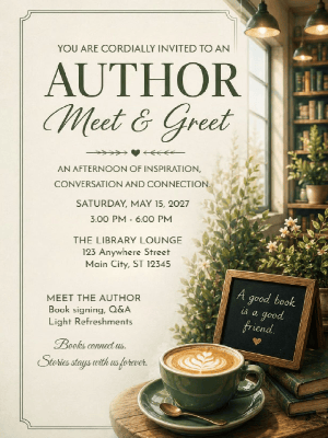 Elegant Book Meet & Greet Invitation Green Meet & Greet Party