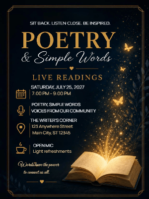 Elegant Book Reading Night Invitation Black Gold Book Reading Event