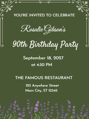 Modern Green White Floral 90th Birthday Invitation customizable template