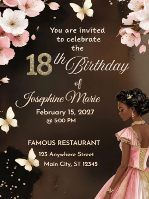 Elegant Princess Pink Floral 18th Birthday Invitation customizable template