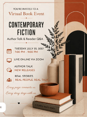 Virtual Book Event Invitation Red Neutral Virtual Book Event