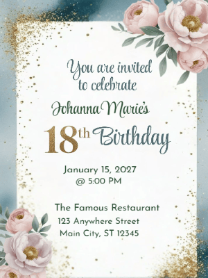 Elegant Dusty Jade Floral Butterfly 18th Birthday Invitation customizable template