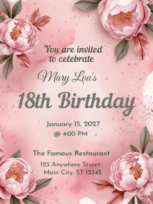 Elegant Pink Floral 18th Birthday Invitation customizable template