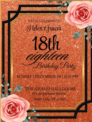 Elegant Peach Perfect Floral 18th Birthday Invitation customizable template