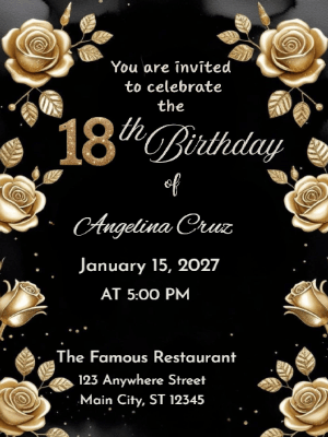 Luxury Gold Floral 18th Birthday Invitation customizable template