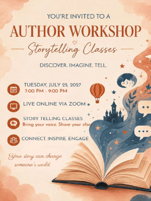 Author Workshop Storytelling Invitation Red Neutral Author Workshop Book Event