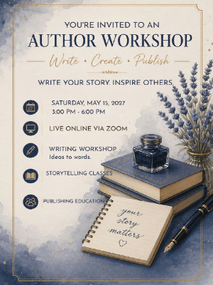 Elegant Author Workshop Invitation Blue Gold Author Workshop Party