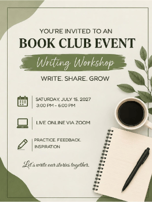 Book Club Writing Workshop Invitation Green Book ClubParty