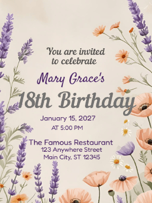 Elegant Peach Perfect Floral 18th Birthday Invitation customizable template