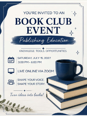 Book Club Writing Workshop Invitation Blue White Book Club Party