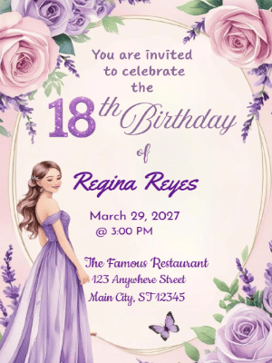 Elegant Princess Lavender Dreams Floral Sunflower 18th Birthday Invitation customizable template
