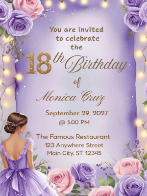 Elegant Princess Lavender Dreams Floral  PrincessSunflower 18th Birthday Invitation customizable template