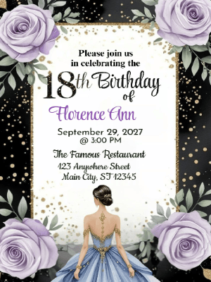 Elegant Princess Lavender Floral 18th Birthday Invitation customizable template