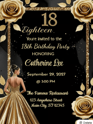 Luxury Gold Princess Floral 18th Birthday Invitation customizable template
