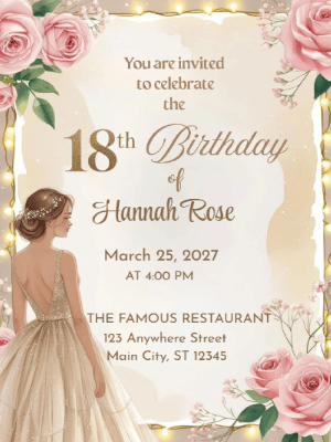 Elegant Princess Pink Floral 18th Birthday Invitation customizable template