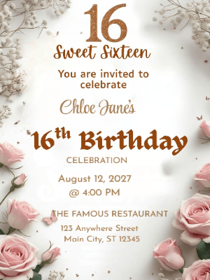 Modern Pink & Gold Floral Sweet 16 Birthday Invitation customizable template