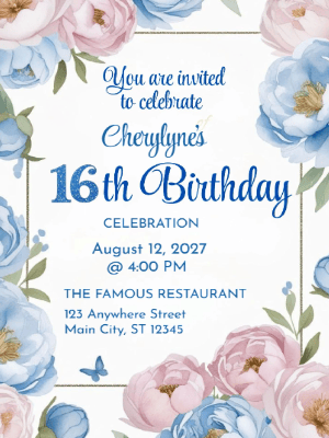 Modern Pink & Gold Floral Sweet 16 Birthday Invitation customizable template