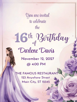 Elegant Modern Princess Floral Sweet 16 Birthday Invitation customizable template