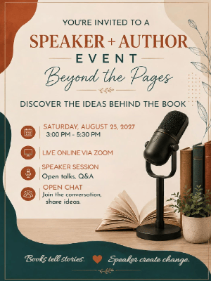 Speaker Author Event Invitation Orange Blue Speaker Author Book Event