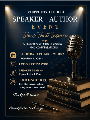 Speaker Author Event Invitation Black Gold Speaker Author Book Event