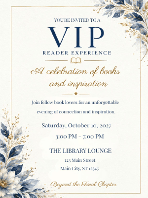 VIP Reader Experience Invitation Gold Blue VIP Book Event