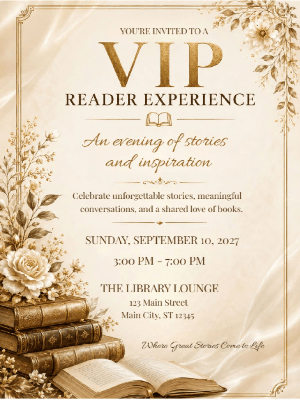 VIP Reader Experience Invitation Gold Neutral VIP Book Event