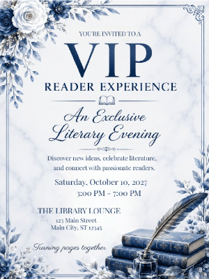 VIP Reader Experience Invitation Gold Blue VIP Book Event