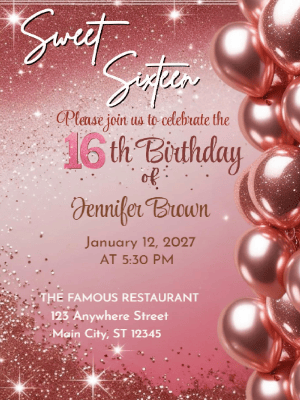 Modern Hollywood Blush Pink Sweet 16 Birthday Invitation customizable template