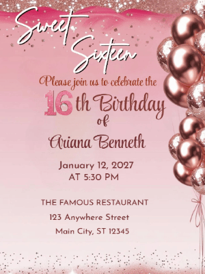 Modern Elegant Blush Pink Sweet 16 Birthday Invitation customizable template