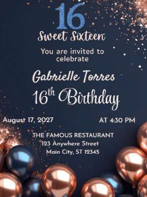 Modern Black and Gold Hollywood Sparkle Sweet 16 Birthday Invitation customizable template