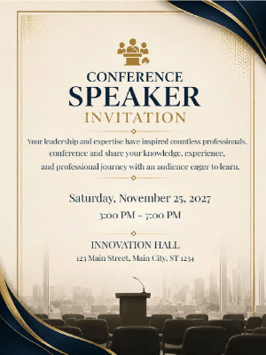 Conference Speaker Invitation Gold Blue Speaker Event Invitation