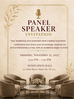 Panel Speaker Invitation Gold Neutral Panel Speaker Event Invitation