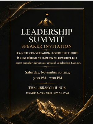 Leadership Summit Speaker Invitation Gold Black Leadership Speaker Event