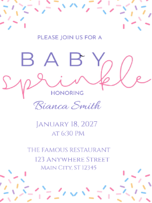Blue and Pink Sprinkle Baby Shower Invitation customizable template