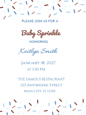 Blue and Brown Sprinkle Baby Shower Invitation customizable template