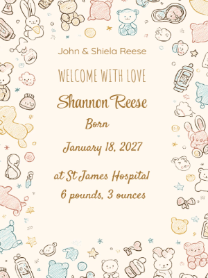 Baby Announcement With Toys Invitation customizable template