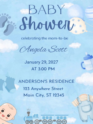 Blue Baby Shower Invitation customizable template