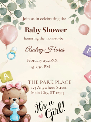 Pink Girl Baby Shower Invitation customizable template